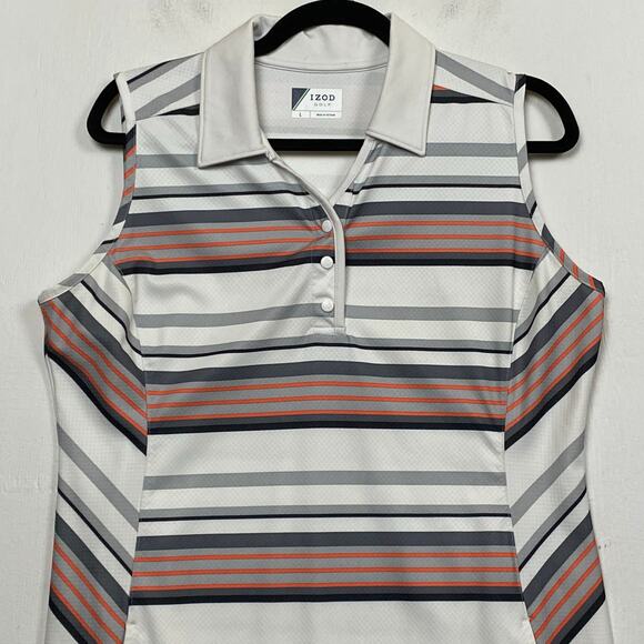 IZOD Golf Athletic Athleisure Dress White Gray Striped Sleeveless Size Large - Picture 3 of 10